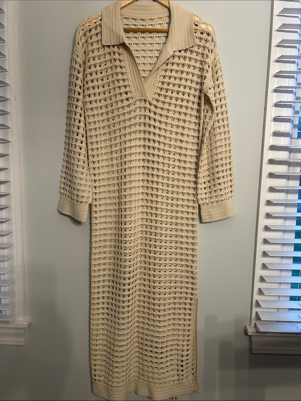 Knit Crochet Long Swim Coverup - Cream